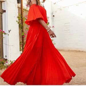 Altar’d State Pleated Off-The-Shoulder Maxi Dress Size Medium 54-inches Long Red